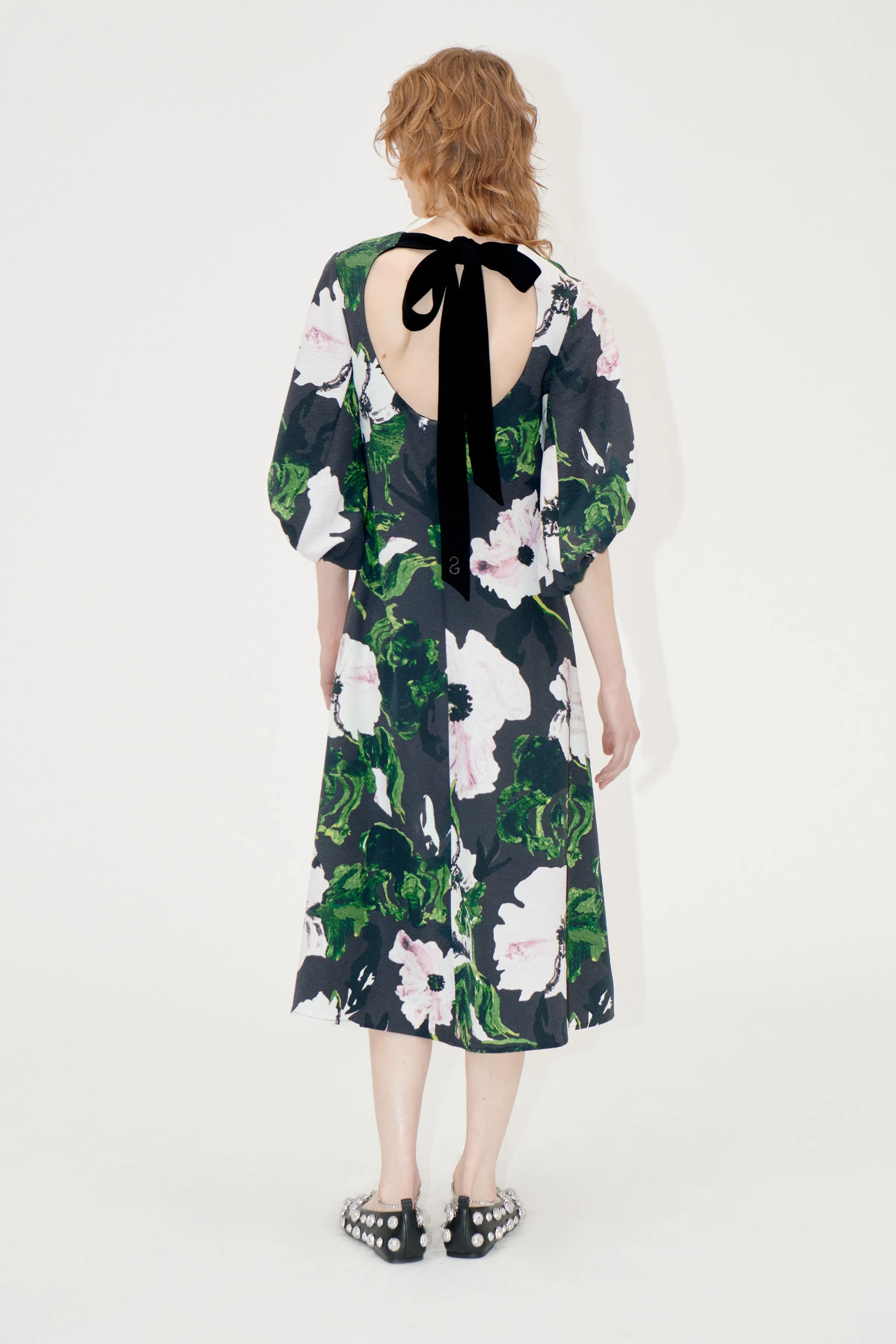 3/4 Volume Sleeves Midi Dress - Umber Windflower