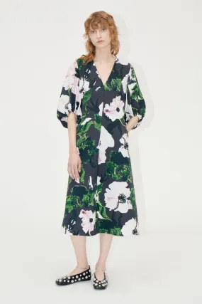 3/4 Volume Sleeves Midi Dress - Umber Windflower
