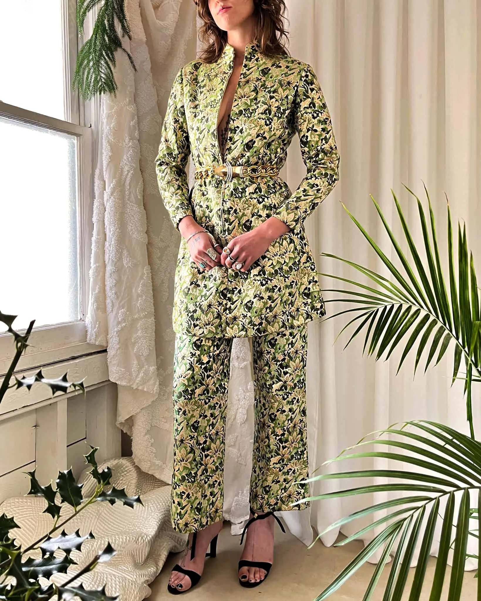60s Ceil Chapman Brocade Pant Suit | S-M