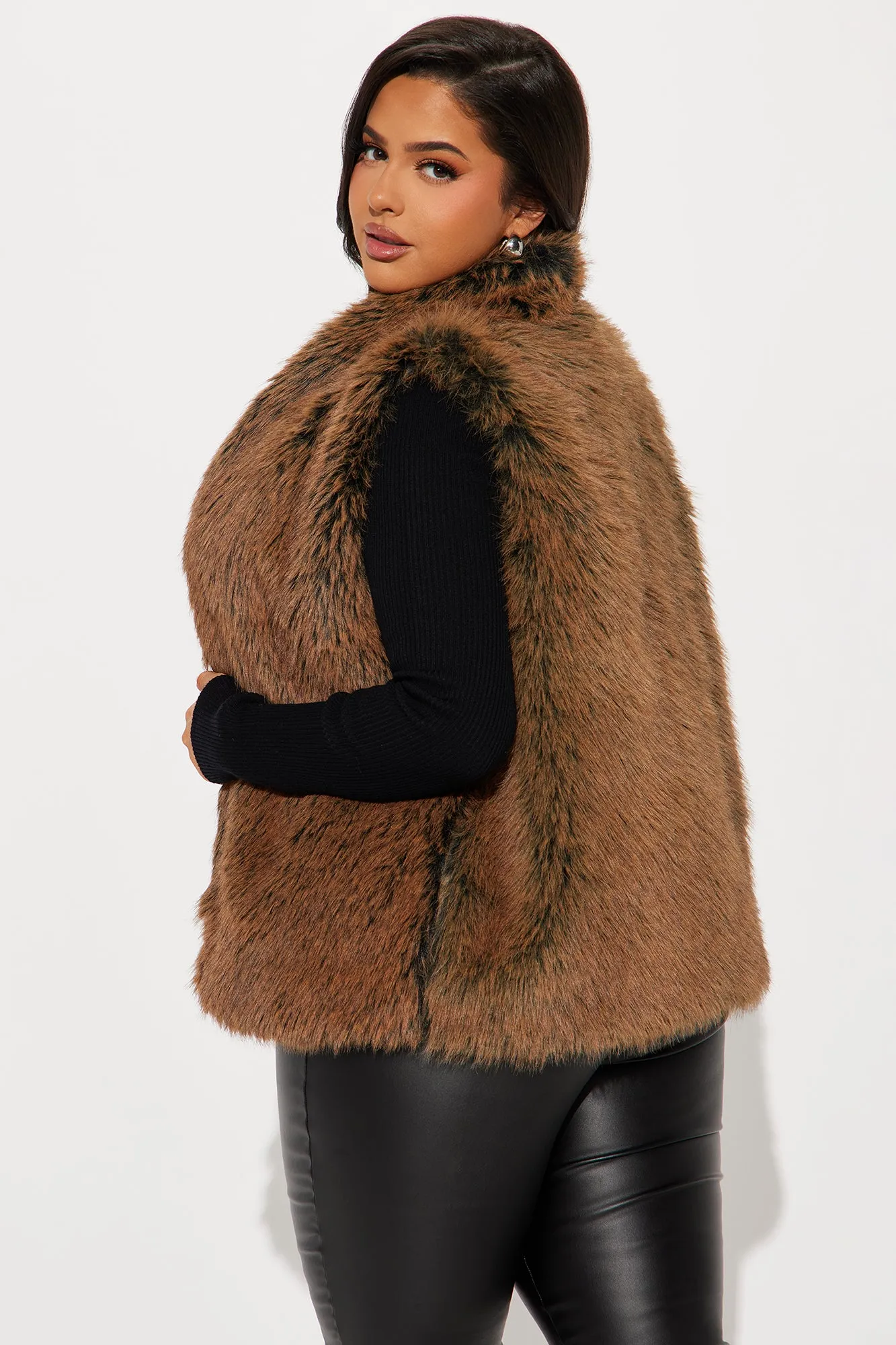 All For Fun Faux Fur Vest - Brown
