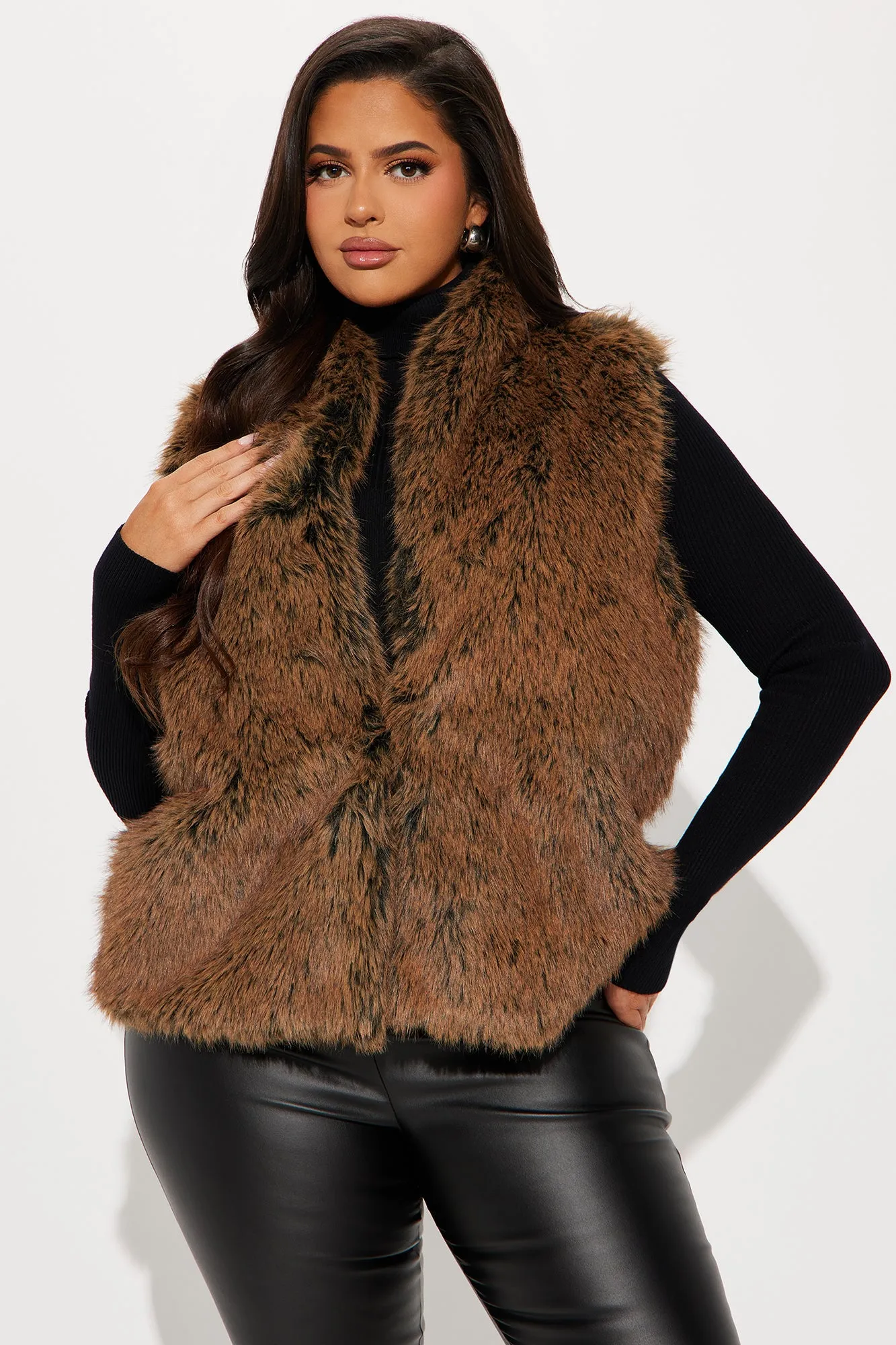 All For Fun Faux Fur Vest - Brown