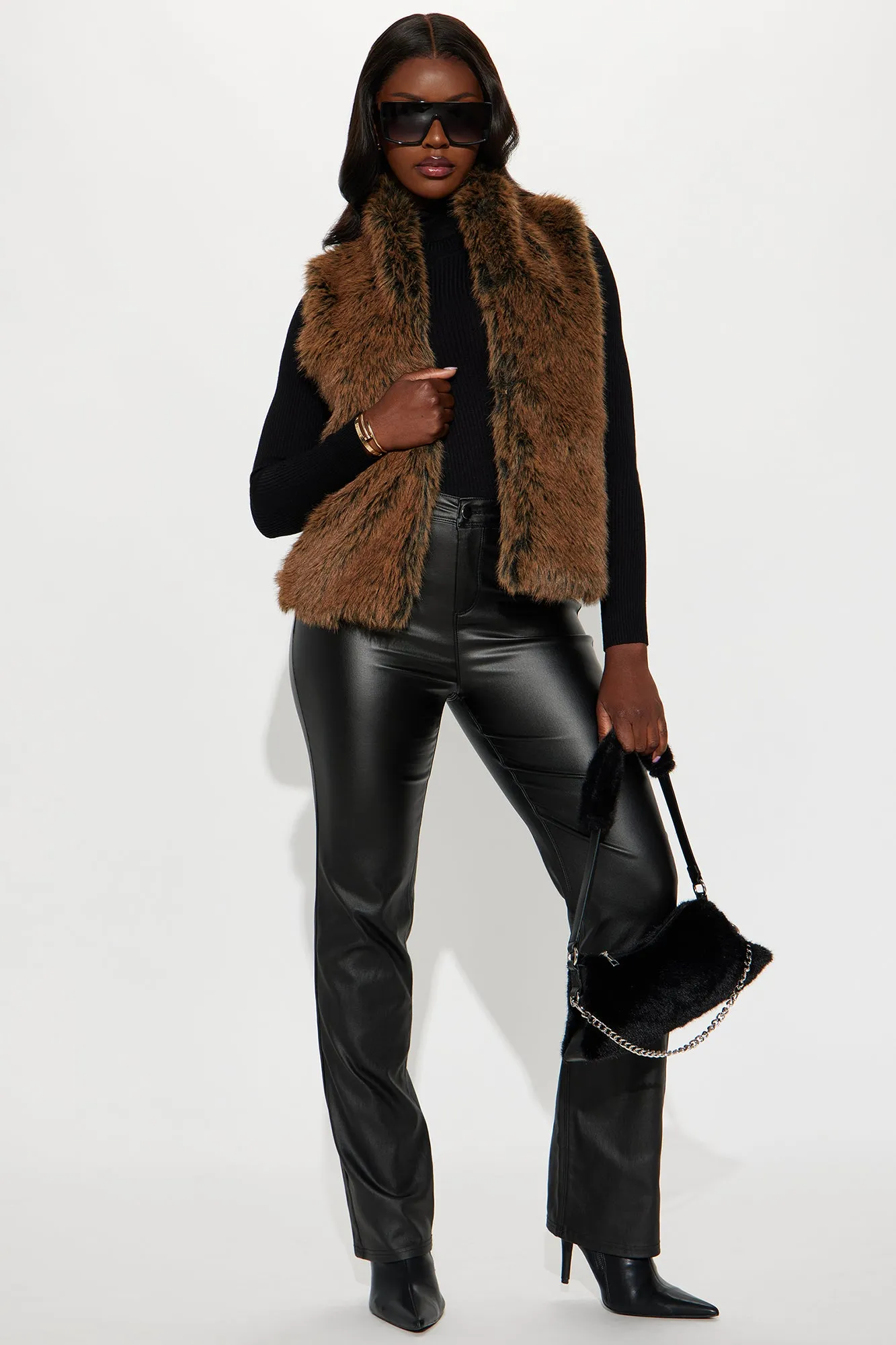 All For Fun Faux Fur Vest - Brown