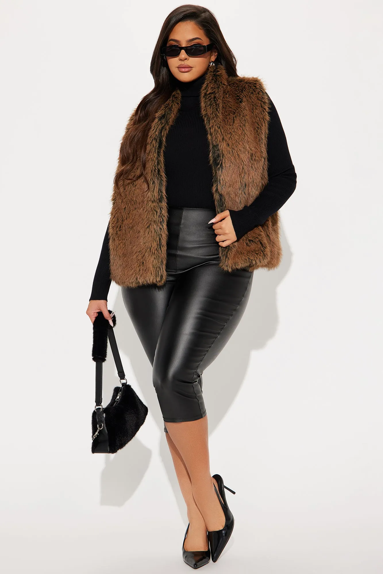 All For Fun Faux Fur Vest - Brown