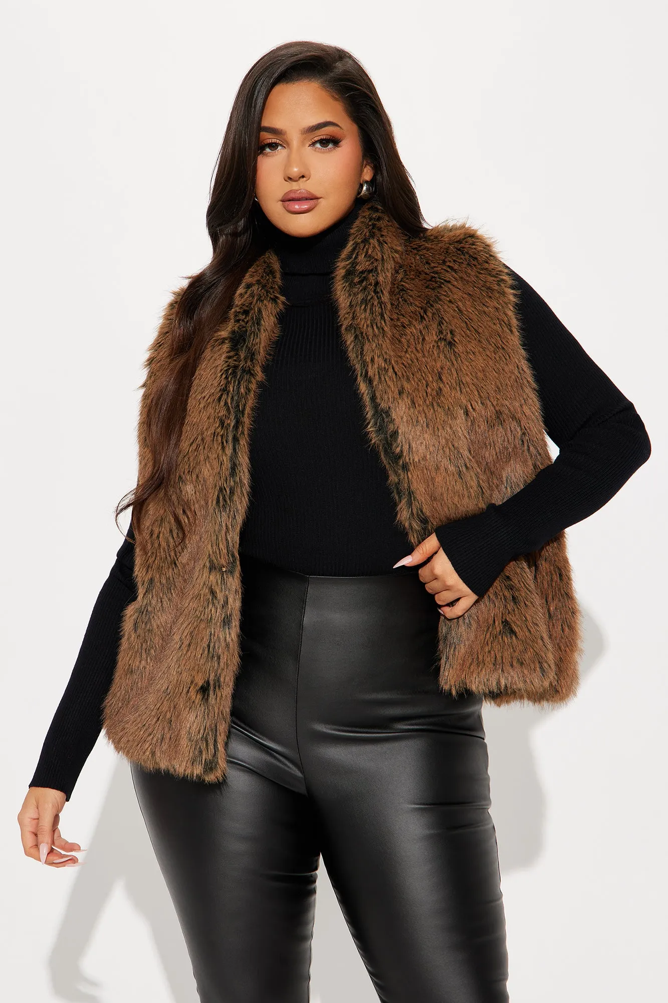 All For Fun Faux Fur Vest - Brown
