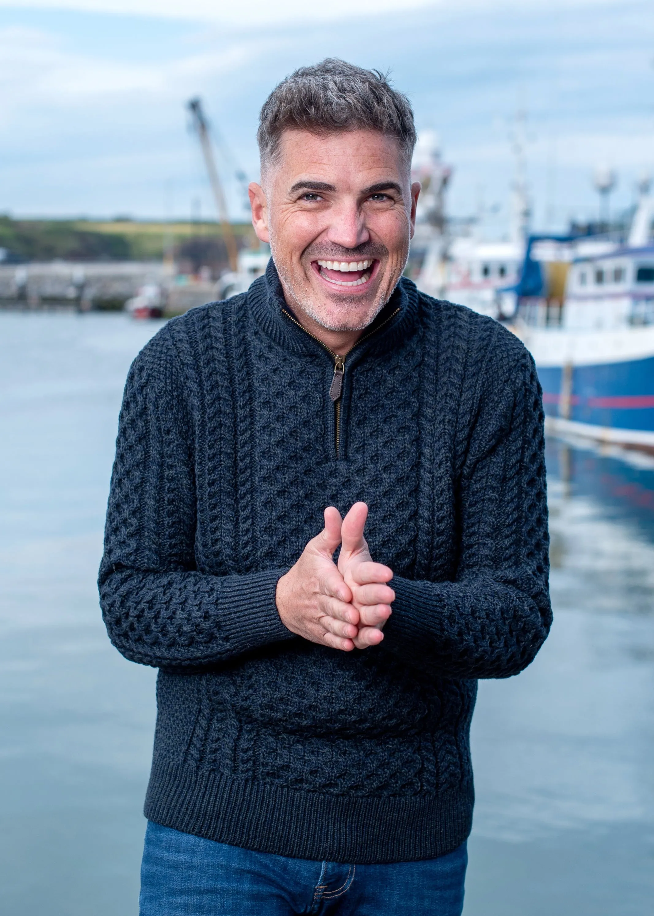 Aran Merino Wool Half Zip Sweater | Blackwatch