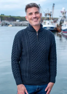 Aran Merino Wool Half Zip Sweater | Blackwatch