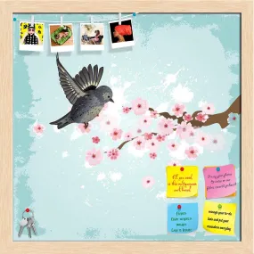 ArtzFolio Cute Bird D1 | Bulletin Board Notice Pin Board | Vision Soft Board Combo with Thumb Push Pins & Sticky Notes | Natural Brown Frame | 20 x 20 inch (51 x 51 cms)