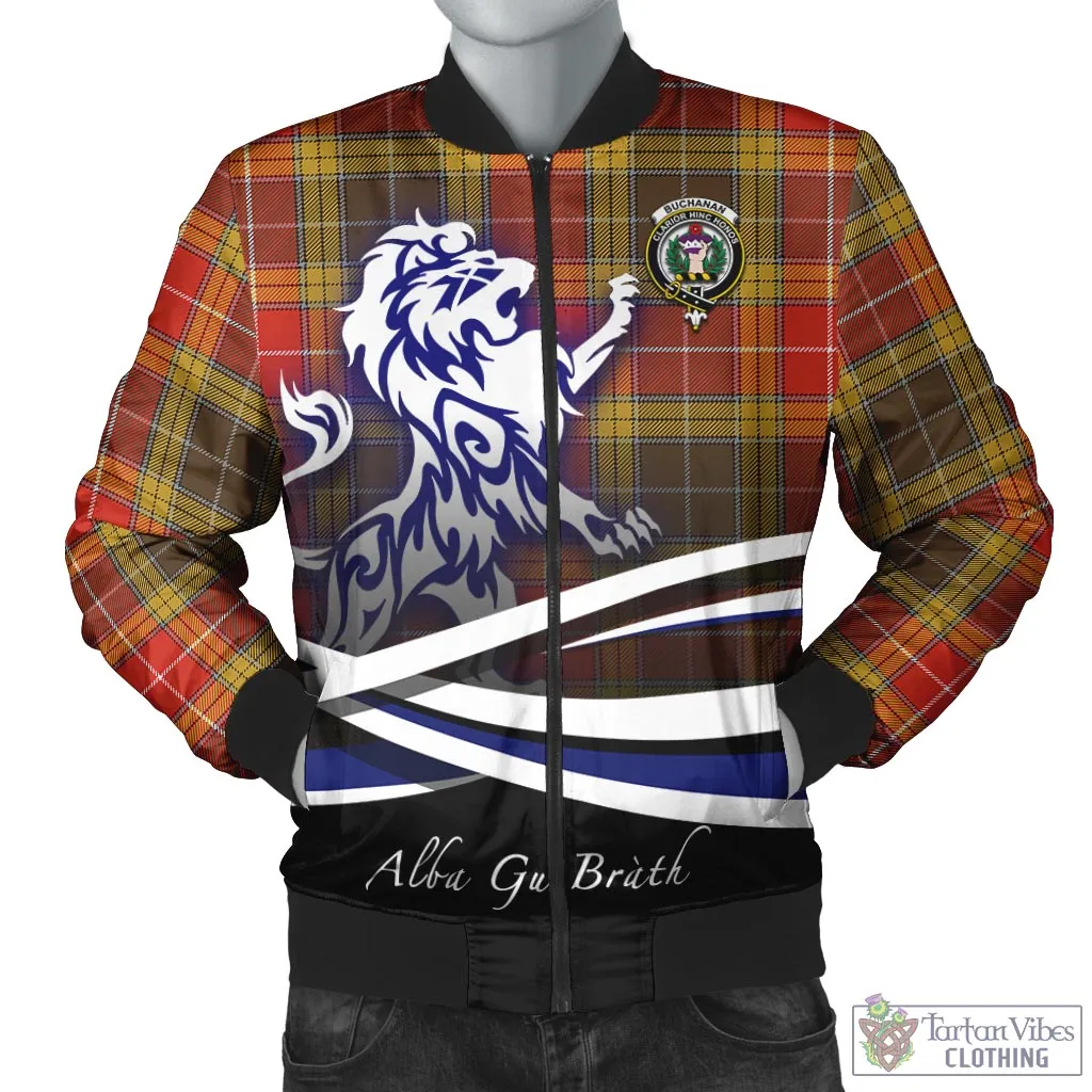 Buchanan Old Set Weathered Tartan Bomber Jacket with Alba Gu Brath Regal Lion Emblem
