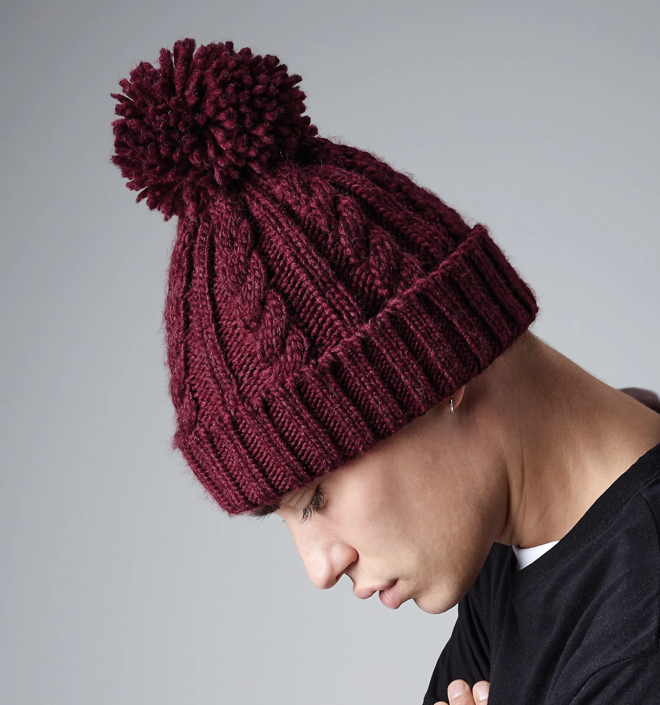 Cable Knit Melange Beanie | BURGUNDY