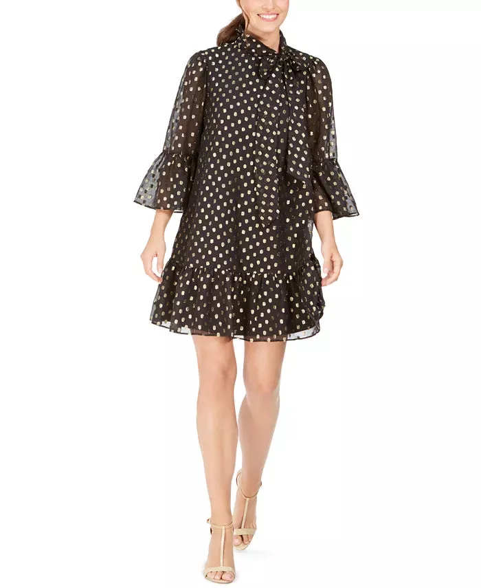 Calvin Klein Metallic-Dot Babydoll Dress