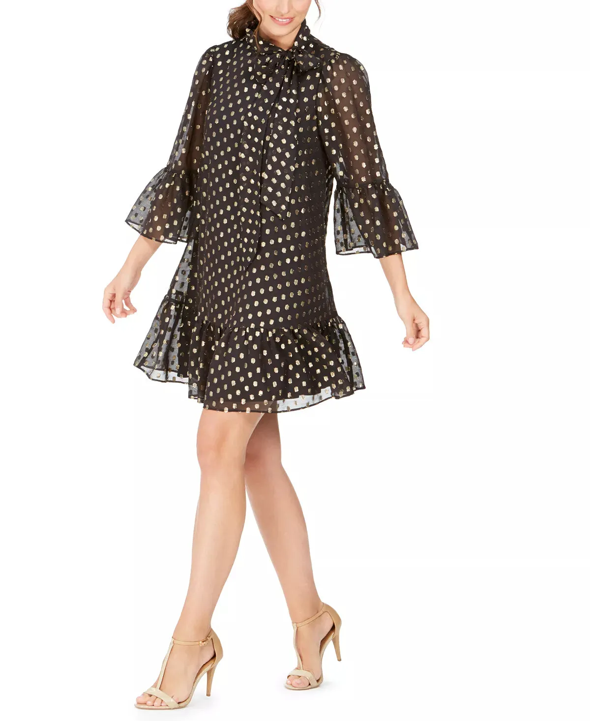 Calvin Klein Metallic-Dot Babydoll Dress