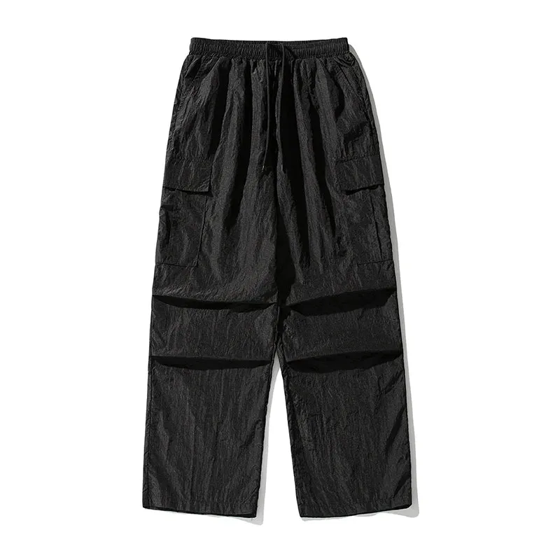 CHICMY-MEN'S OUTFITS SUMMER New Men's Metallic Texture Cargo Pants, Paratrooper Style Wrinkled Casual Trousers, Trendy Streetwear for Fashionable Look