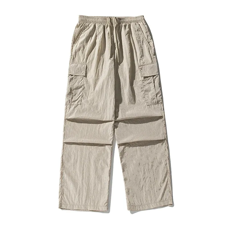 CHICMY-MEN'S OUTFITS SUMMER New Men's Metallic Texture Cargo Pants, Paratrooper Style Wrinkled Casual Trousers, Trendy Streetwear for Fashionable Look