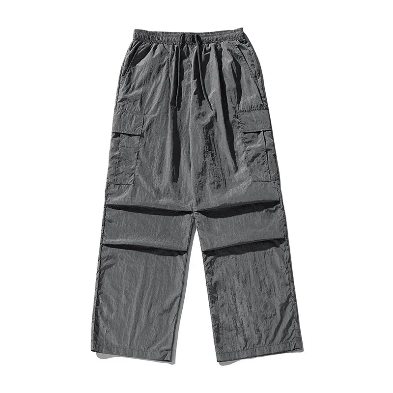 CHICMY-MEN'S OUTFITS SUMMER New Men's Metallic Texture Cargo Pants, Paratrooper Style Wrinkled Casual Trousers, Trendy Streetwear for Fashionable Look
