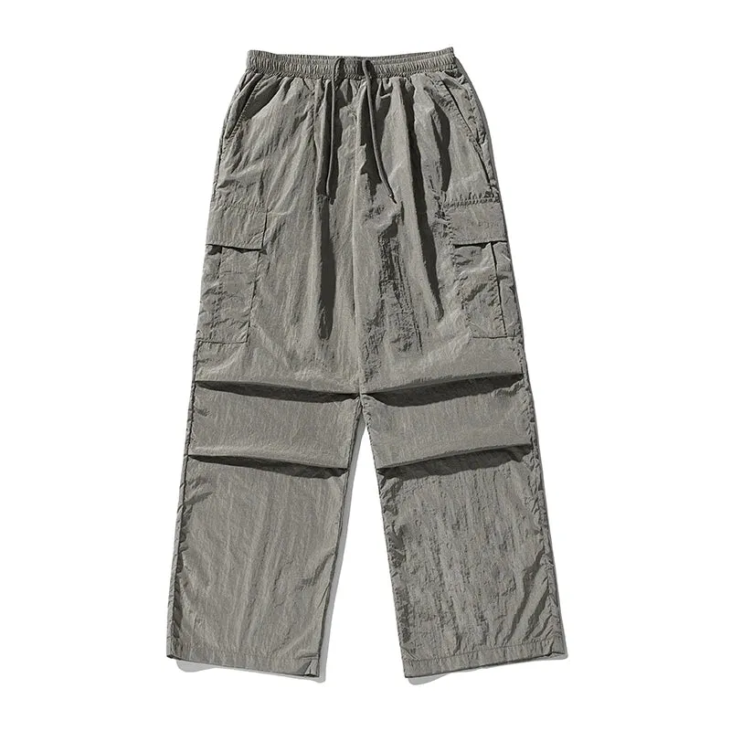 CHICMY-MEN'S OUTFITS SUMMER New Men's Metallic Texture Cargo Pants, Paratrooper Style Wrinkled Casual Trousers, Trendy Streetwear for Fashionable Look