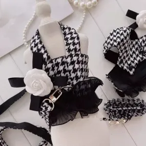 DIVA Pet Houndstooth Tutu Dress Harness   Leash