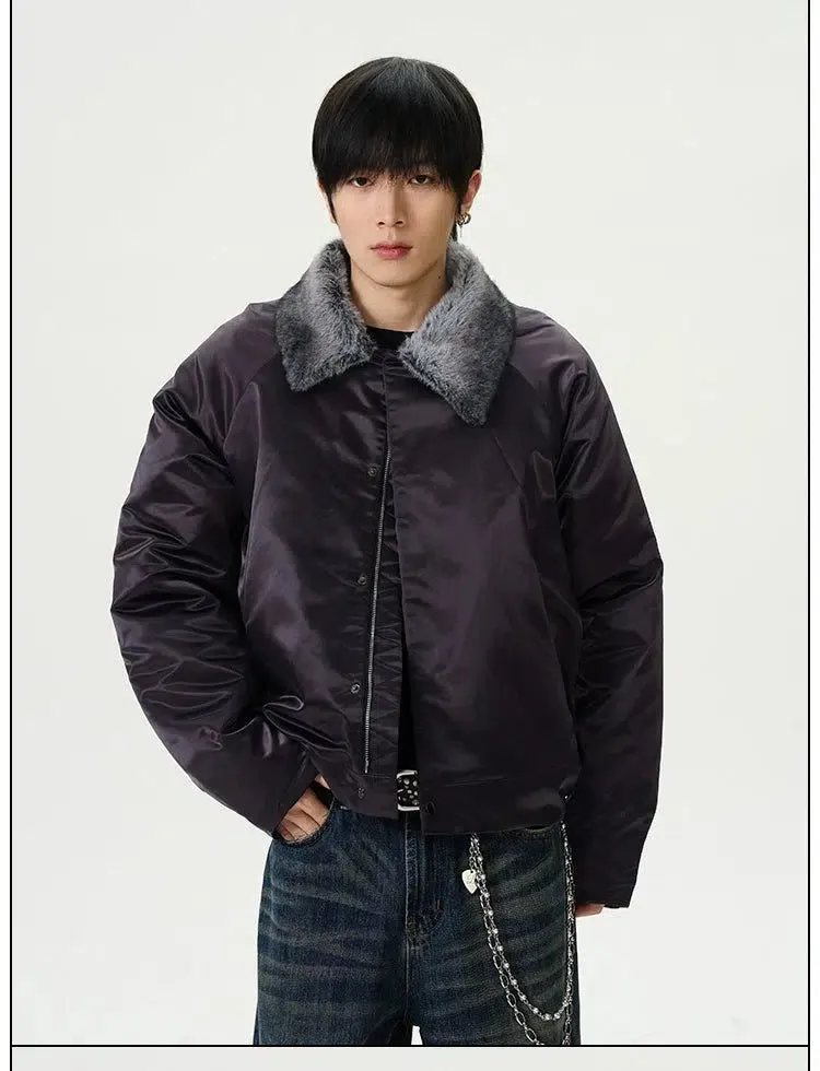 Fuzzy Fur Collar Zipped Jacket