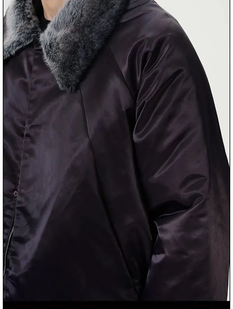 Fuzzy Fur Collar Zipped Jacket