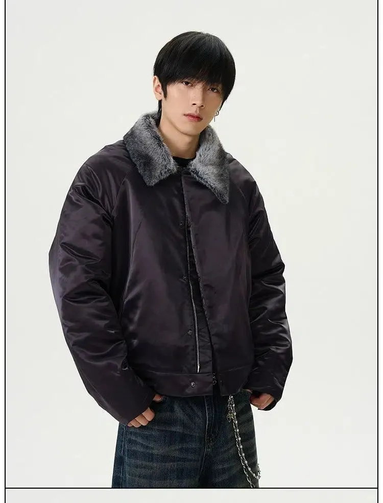 Fuzzy Fur Collar Zipped Jacket