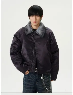 Fuzzy Fur Collar Zipped Jacket