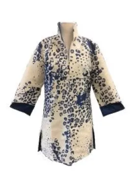 Grace Chung Long Open JKT with Metallic Leopard Print Ivory/Blue