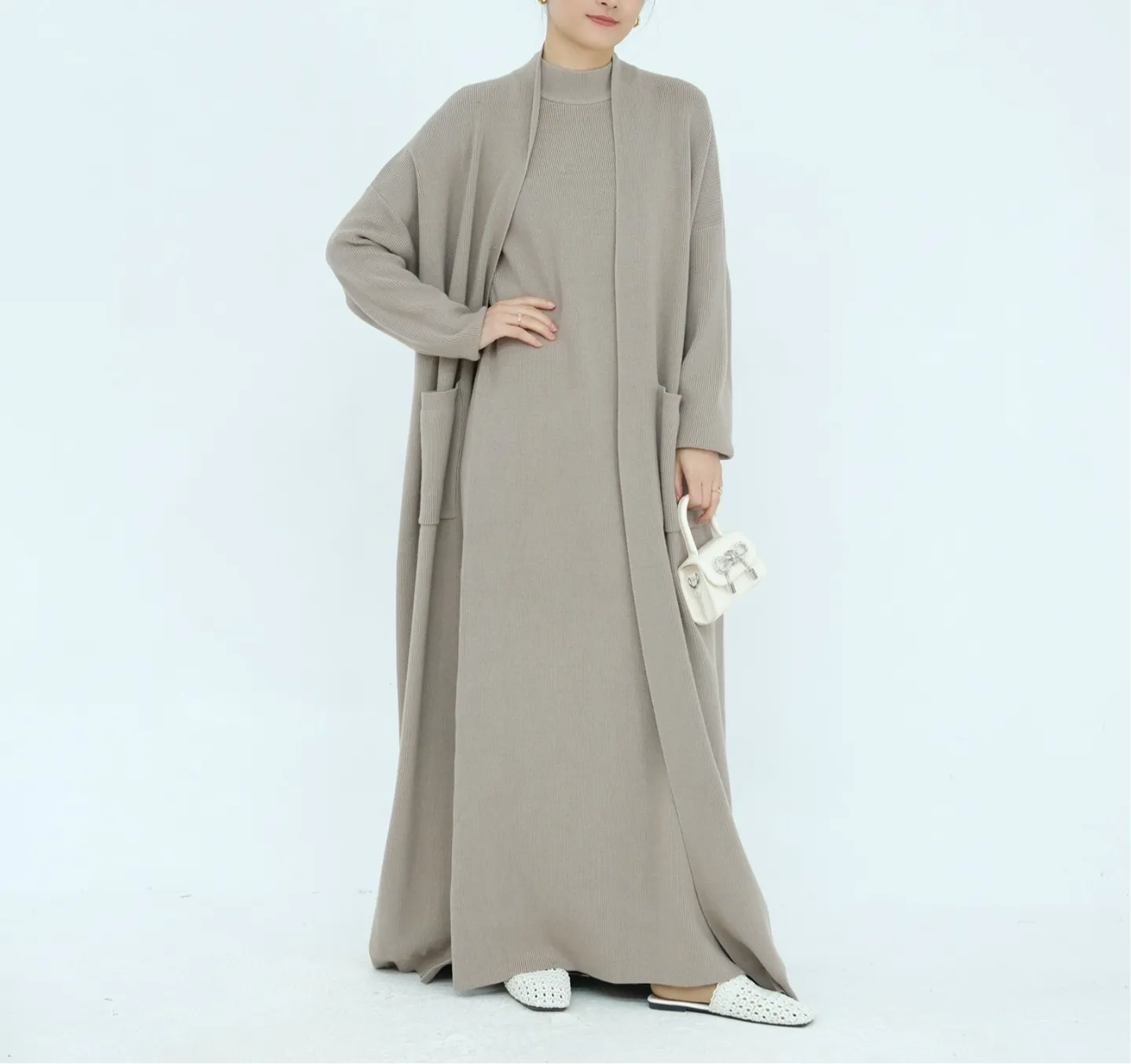 Heeba Taupe Two Piece Cardigan Set