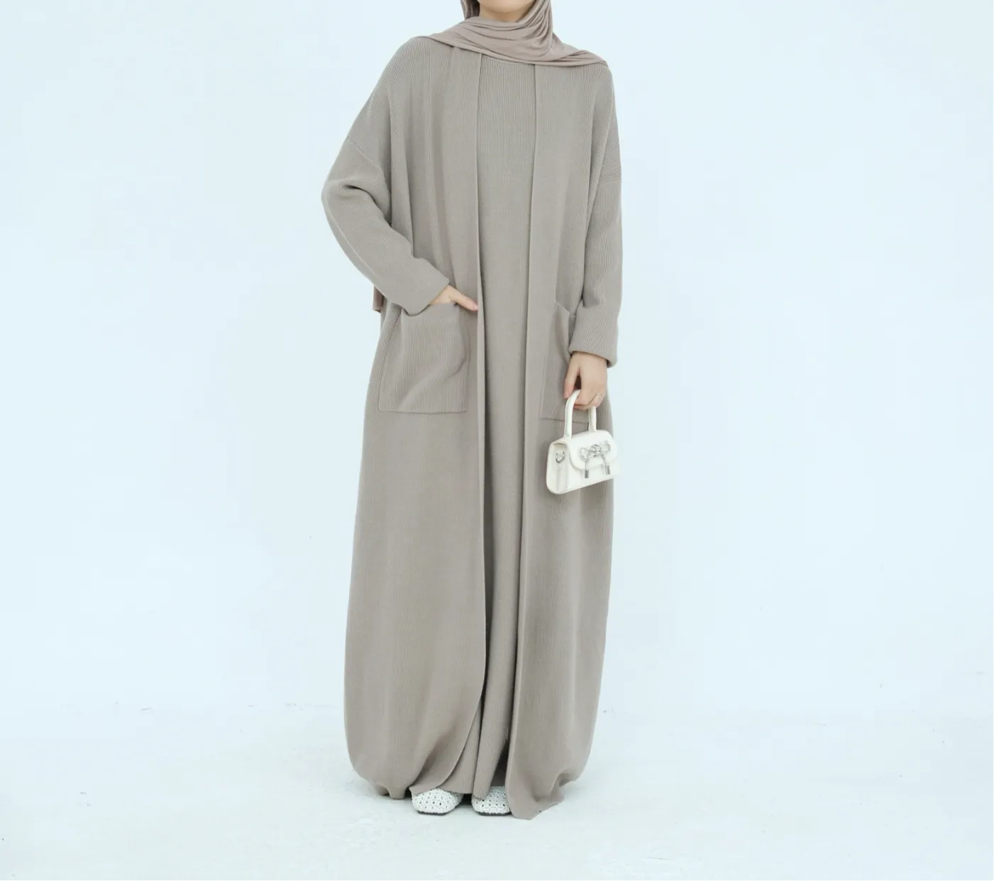 Heeba Taupe Two Piece Cardigan Set