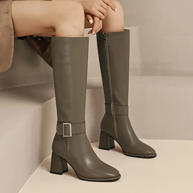Ivana Grey Knee High Boots Leather