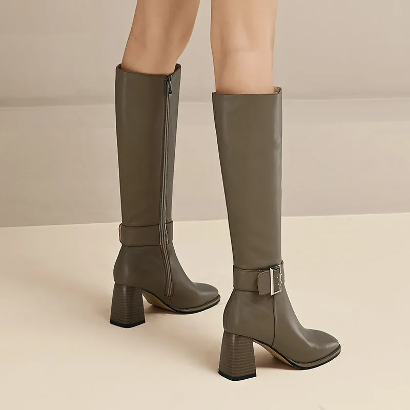 Ivana Grey Knee High Boots Leather