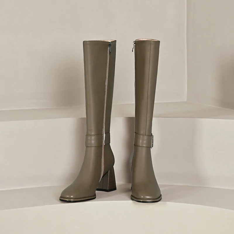 Ivana Grey Knee High Boots Leather