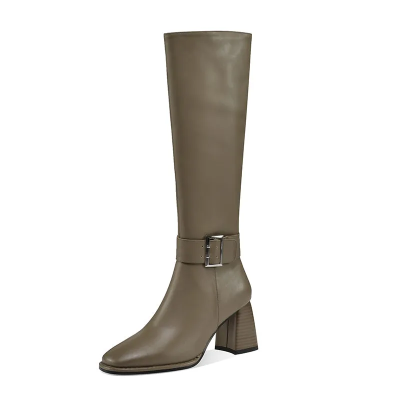 Ivana Grey Knee High Boots Leather