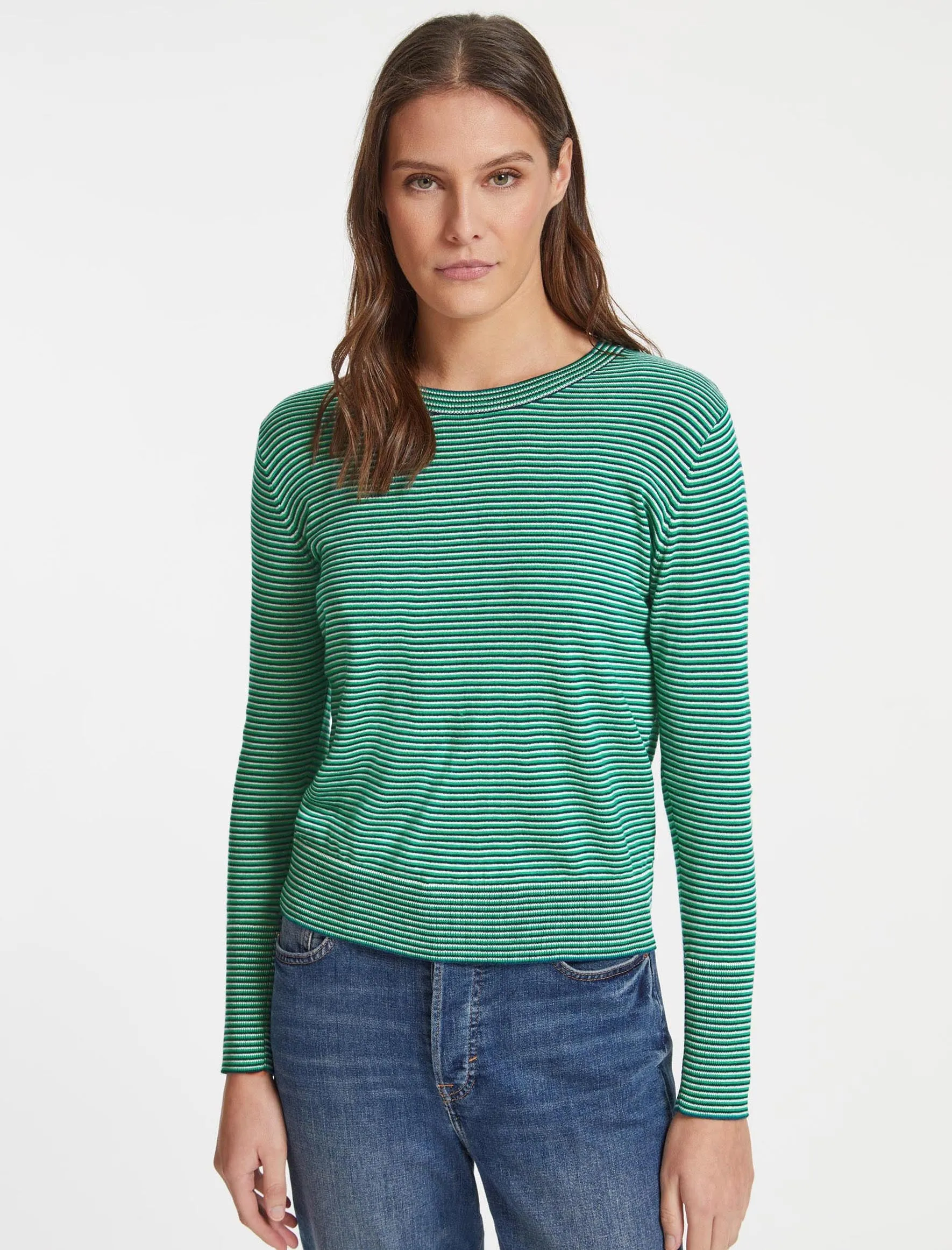 Jodi Cotton Jumper - Blue Emerald Cream Stripe