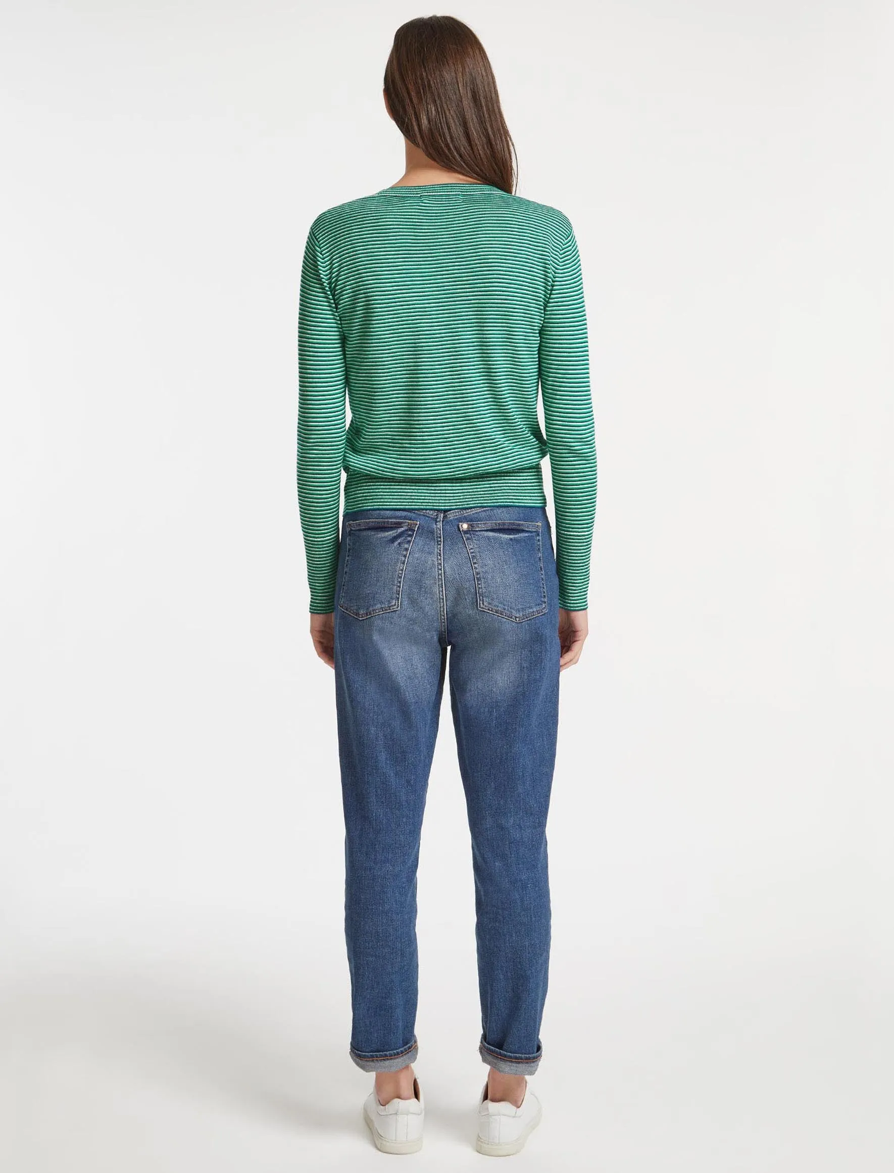 Jodi Cotton Jumper - Blue Emerald Cream Stripe
