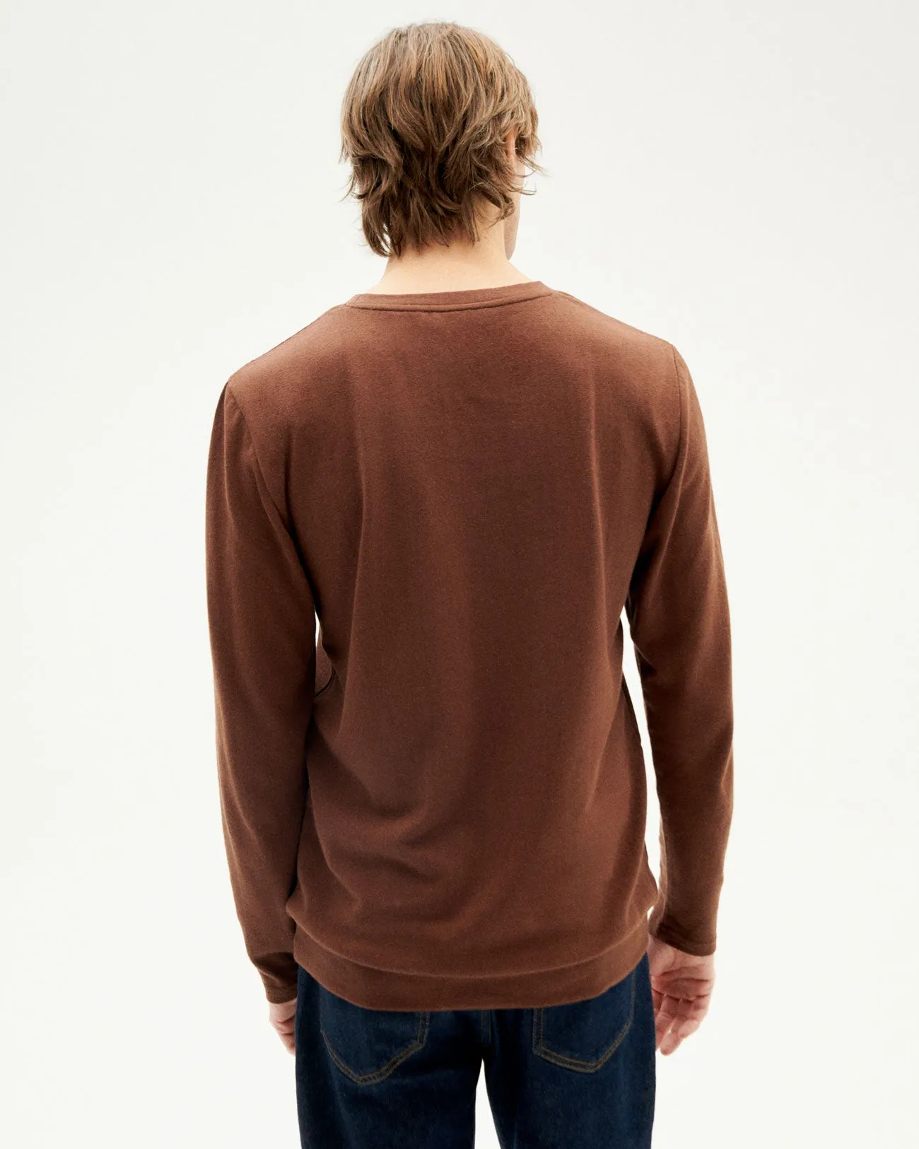 LAST ONE in S - Thinking Mu Shiva Hemp Thick Longsleeve T-shirt - Chocolate