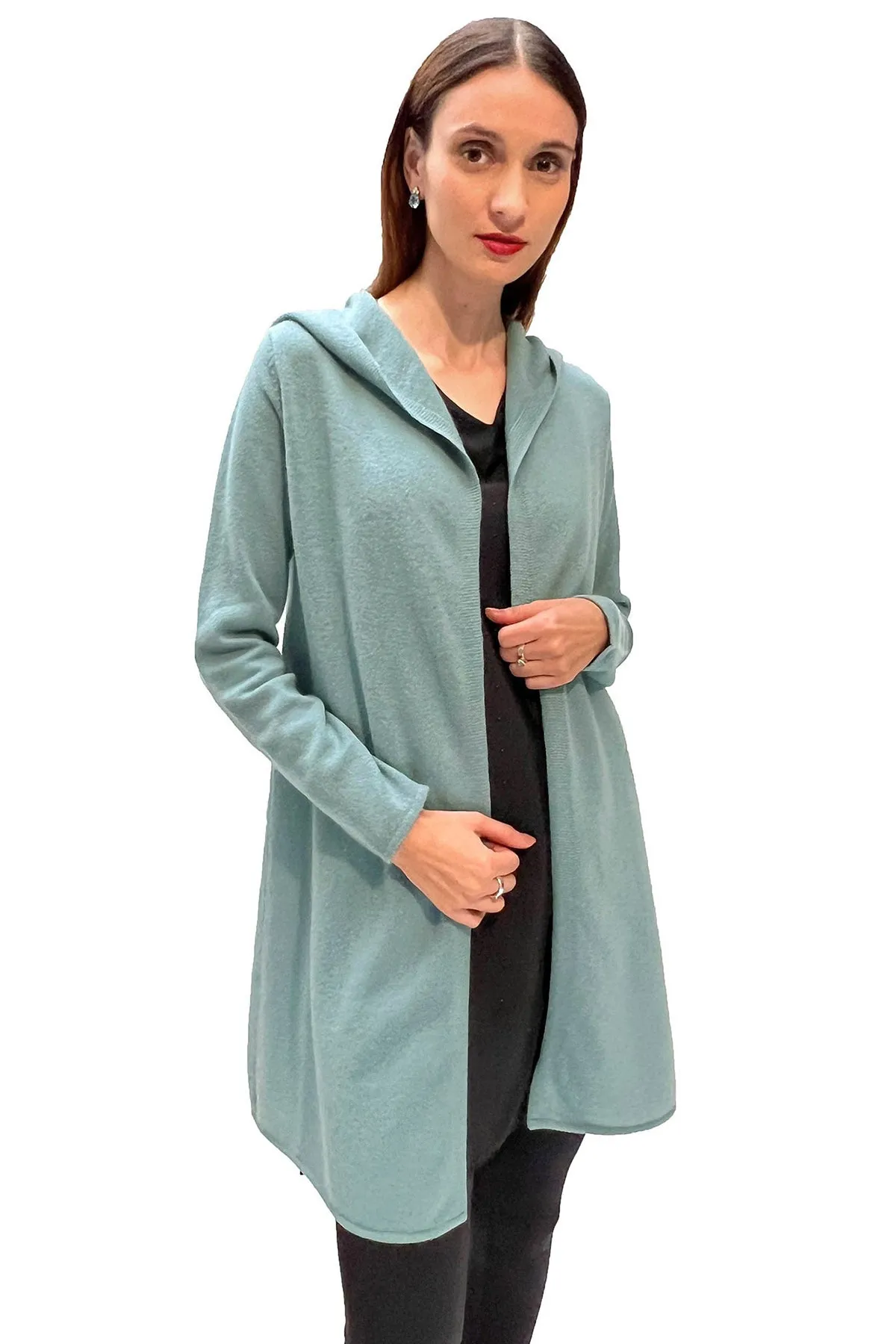 Long Cashmere Hooded Cardigan in Burnt orange