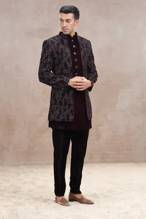 Maroon Velvet Indo Western with Metallic Wirework