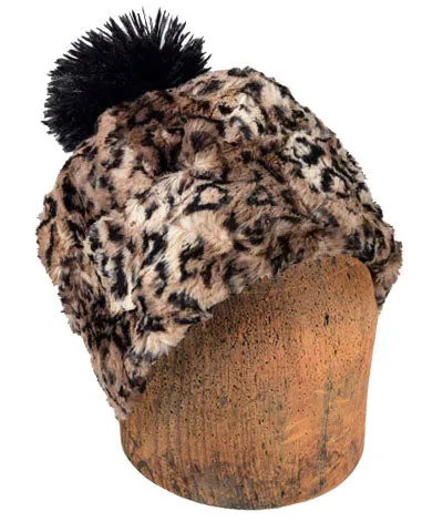 Men's Beanie Hat, Reversible - Luxury Faux Fur in Carpathian Lynx