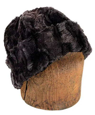 Men's Beanie Hat, Reversible - Luxury Faux Fur in Espresso Bean