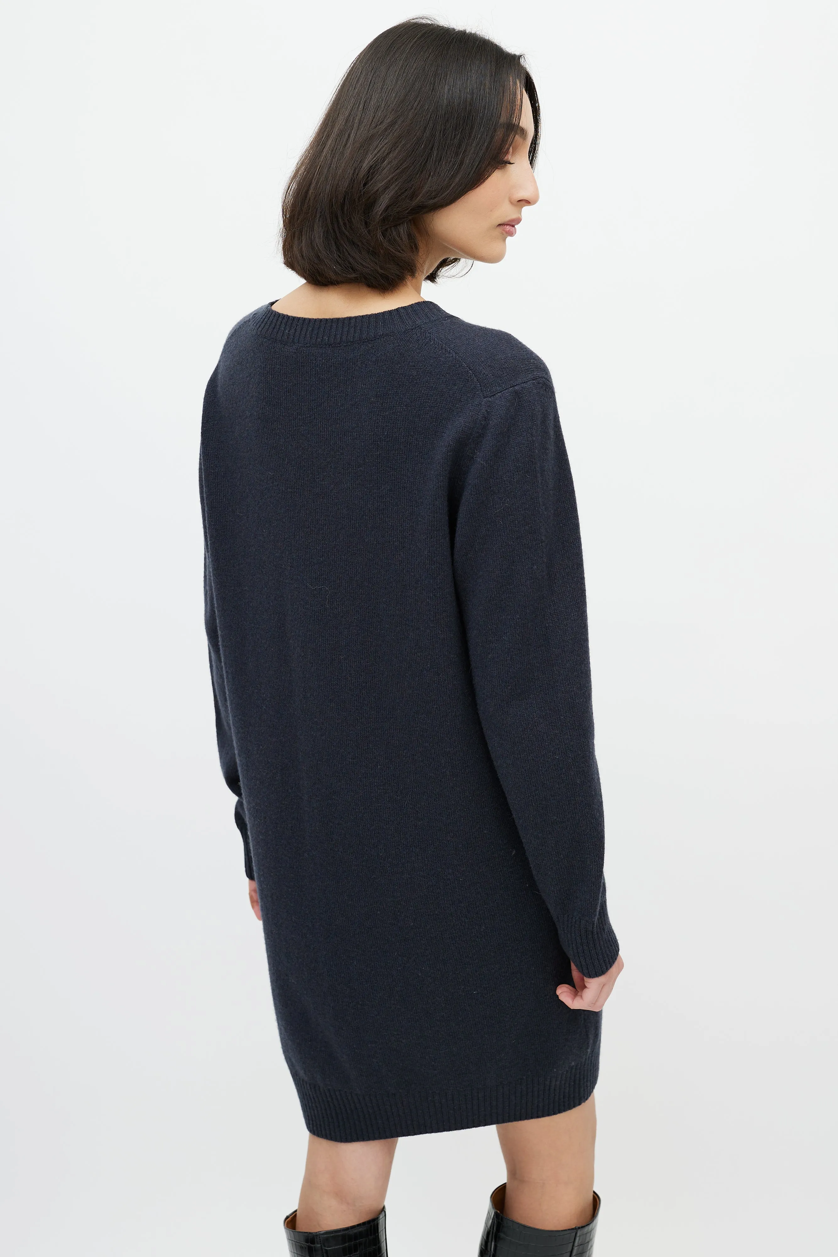 Navy Ruffled Sweater Dress