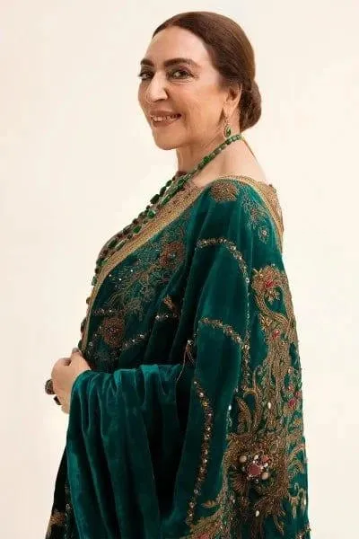 Nilofer Shahid - Tissue Silk Shirt & Pants with Pure Velvet Shawl - 3 Piece