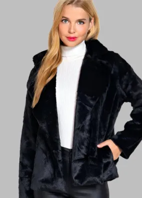 NOTCHED COLLAR OPEN FRONT FAUX FUR