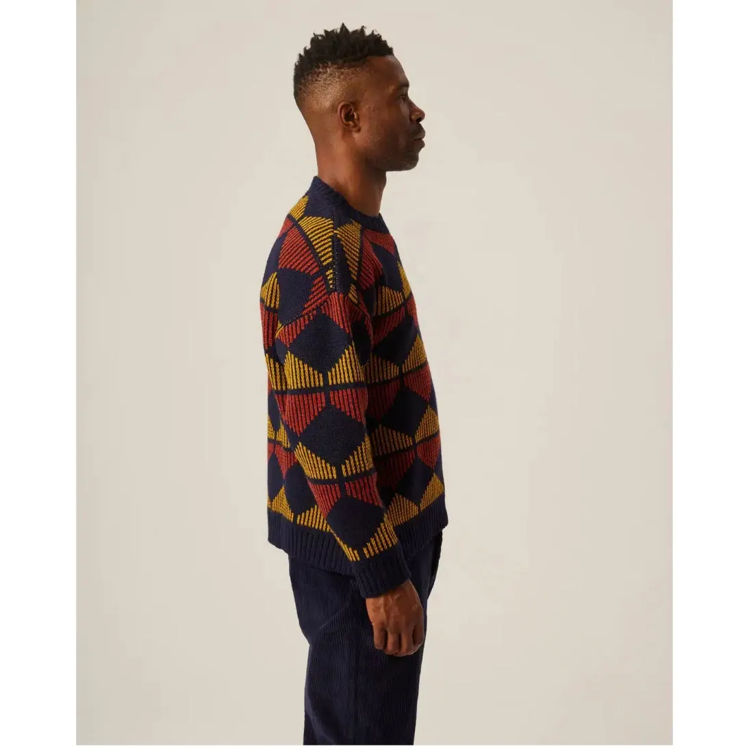 Peregrine Pure Merino Wool Peak Crew Jumper Navy Made in England WJ51122