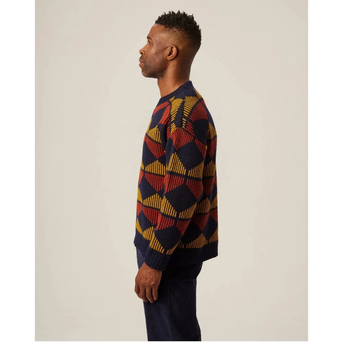 Peregrine Pure Merino Wool Peak Crew Jumper Navy Made in England WJ51122