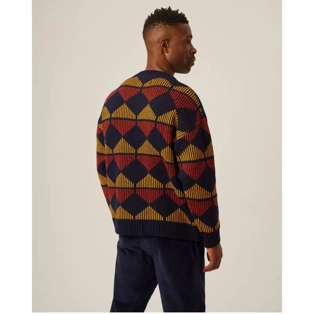 Peregrine Pure Merino Wool Peak Crew Jumper Navy Made in England WJ51122
