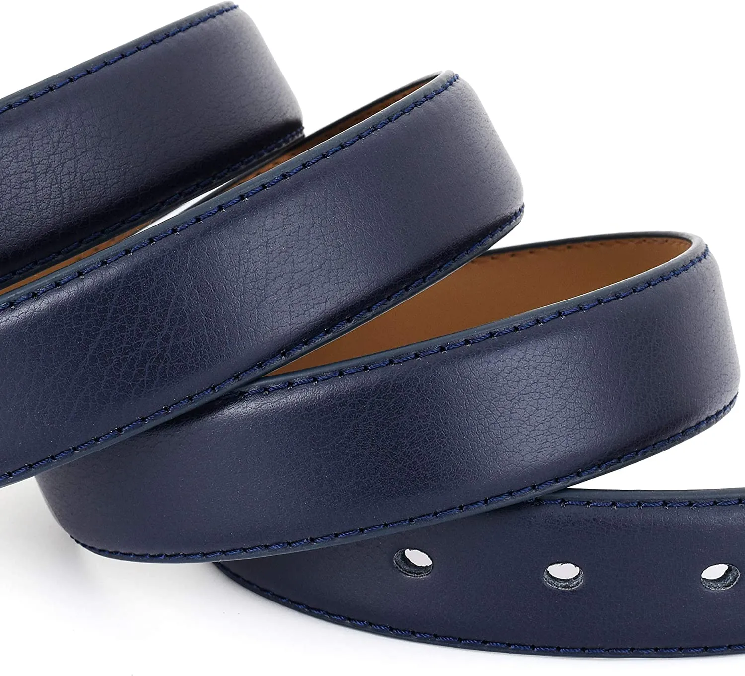 Premium Classic Leather Dress Belt | Double Stitched Loops Thick Tall Belts | Basic Belt Dark Satin Solid Belt Prong Buckle