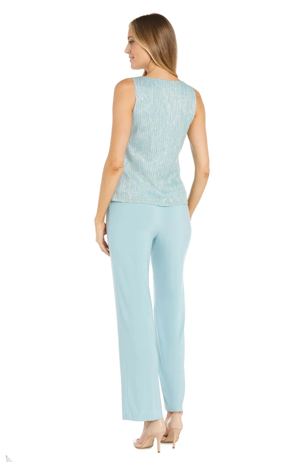 R&M Richards Women's Three Piece Metallic Crinkle Duster Mother of the Bride Pantsuit