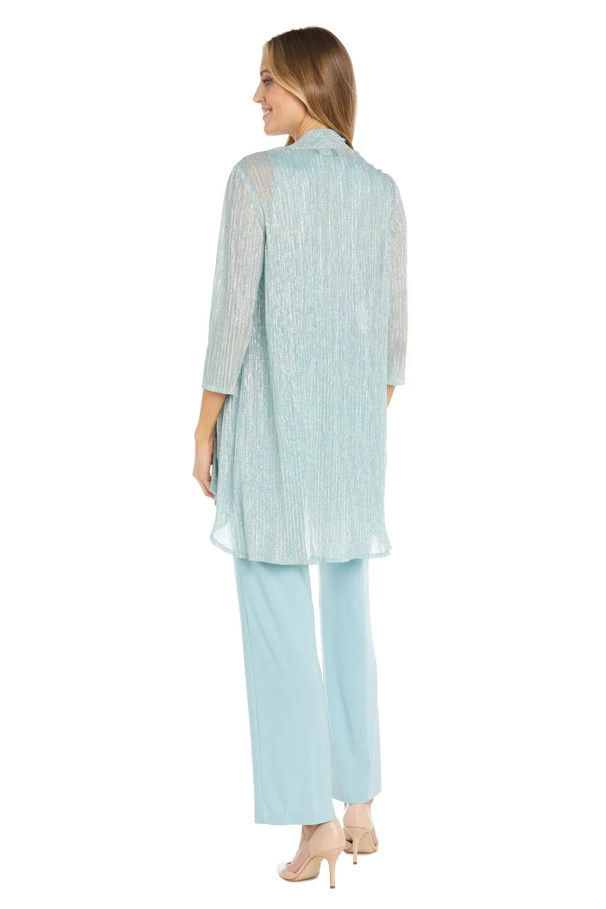 R&M Richards Women's Three Piece Metallic Crinkle Duster Mother of the Bride Pantsuit