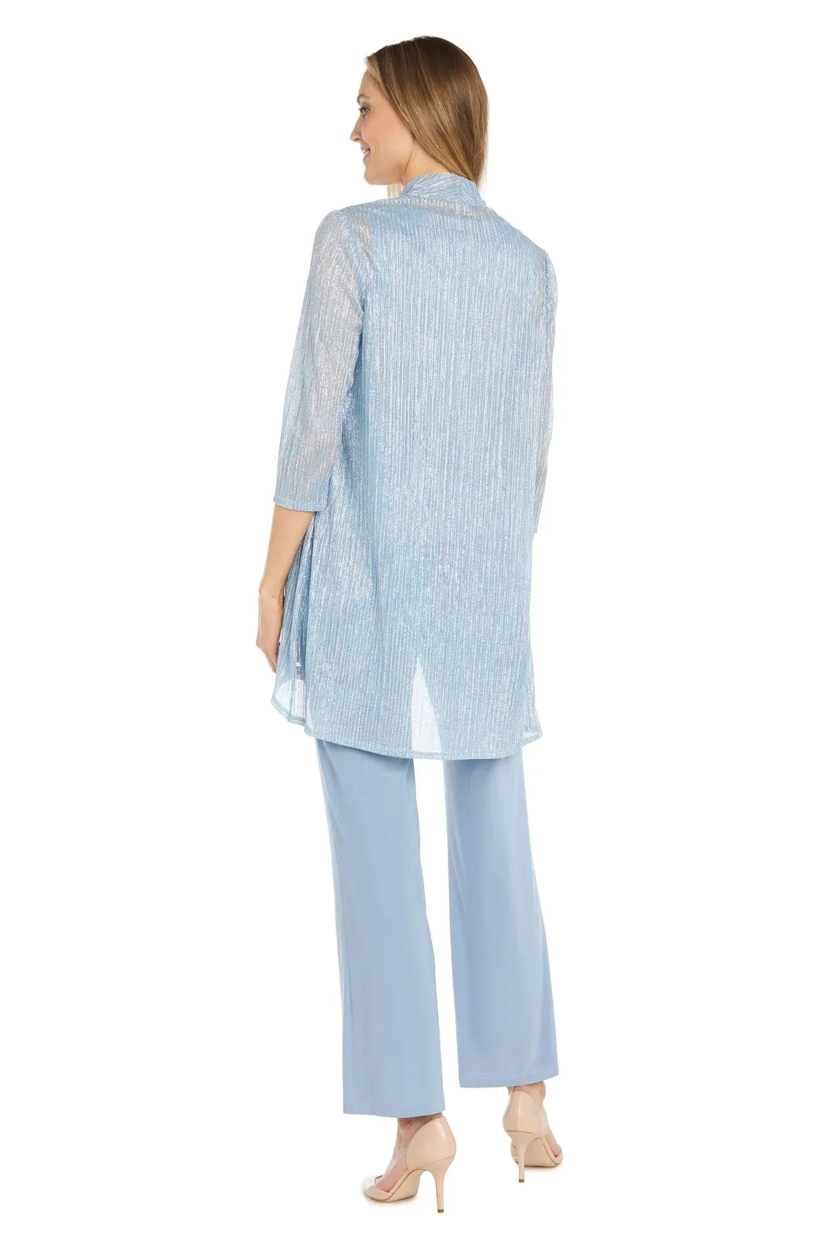 R&M Richards Women's Three Piece Metallic Crinkle Duster Mother of the Bride Pantsuit