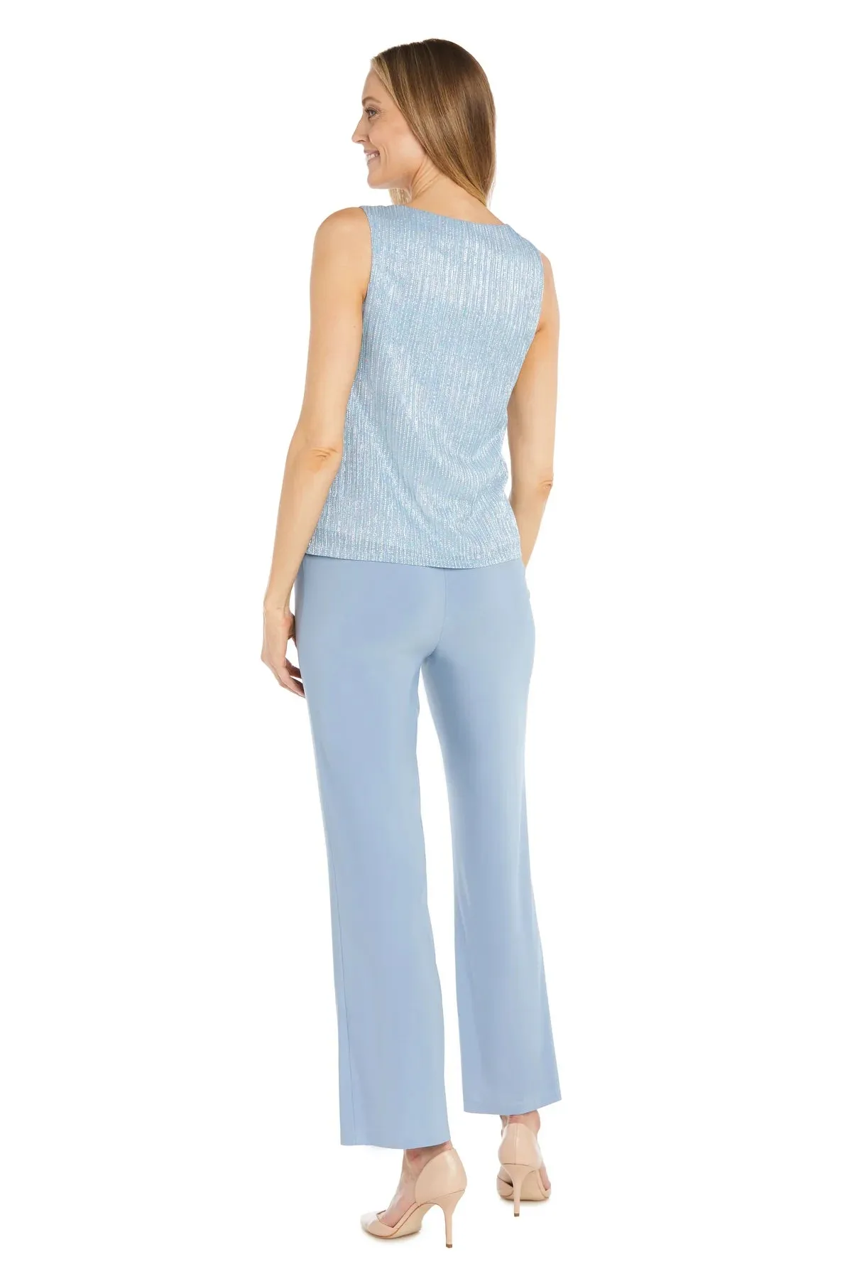R&M Richards Women's Three Piece Metallic Crinkle Duster Mother of the Bride Pantsuit