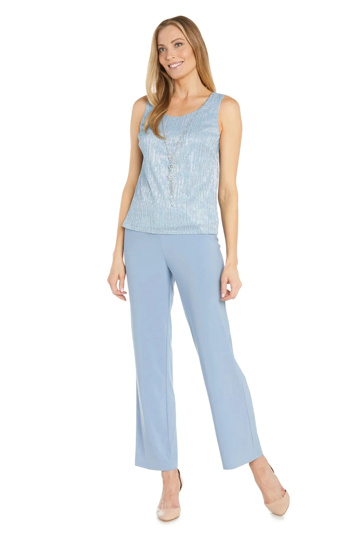 R&M Richards Women's Three Piece Metallic Crinkle Duster Mother of the Bride Pantsuit